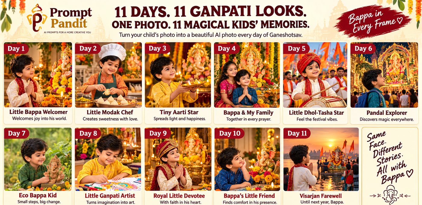 All 11 kids Ganpati looks generated from one photo